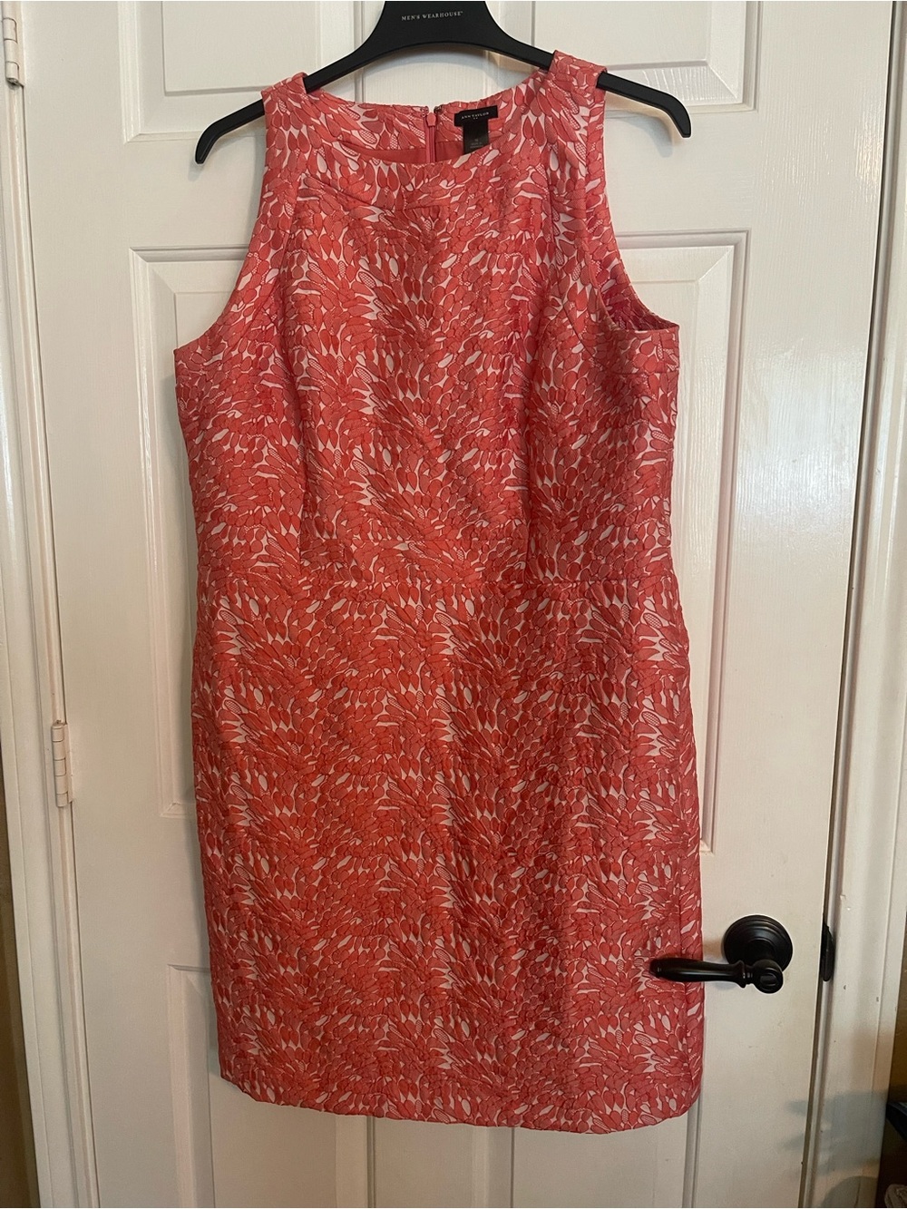 Ann Taylor Coral and White Sleeveless Sheath Dress
